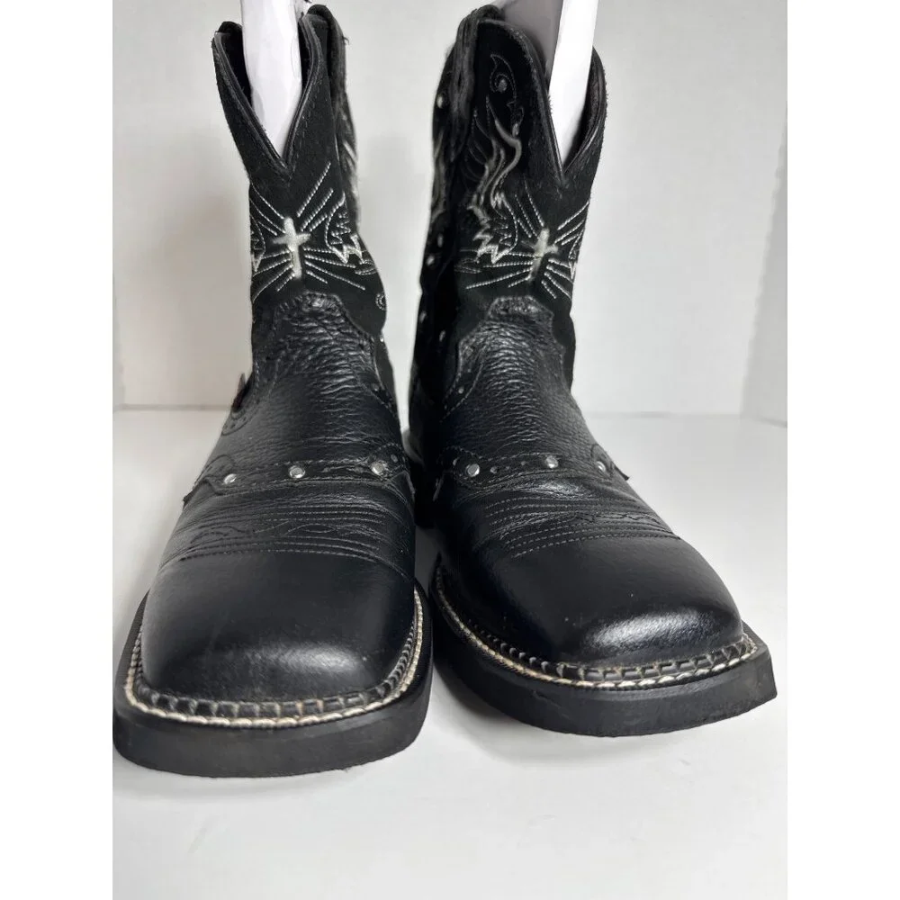 Justin Boots Black Gypsy Embroidered Square Toe Western L9977 Womens 8.5B - Picture 11 of 16